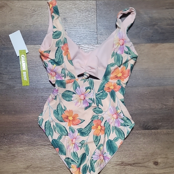 Gianni Bini Floral One Piece Swimsuit - Peach and Green - Picture 5 of 5